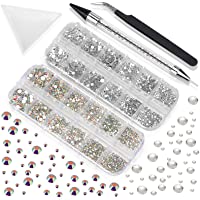 LOOHAOC Diamantes de Uñas 3003 pcs Uñas Cristal AB y Cristal Transparente Gemas de Vidrio Redondas de Decoraciones para…